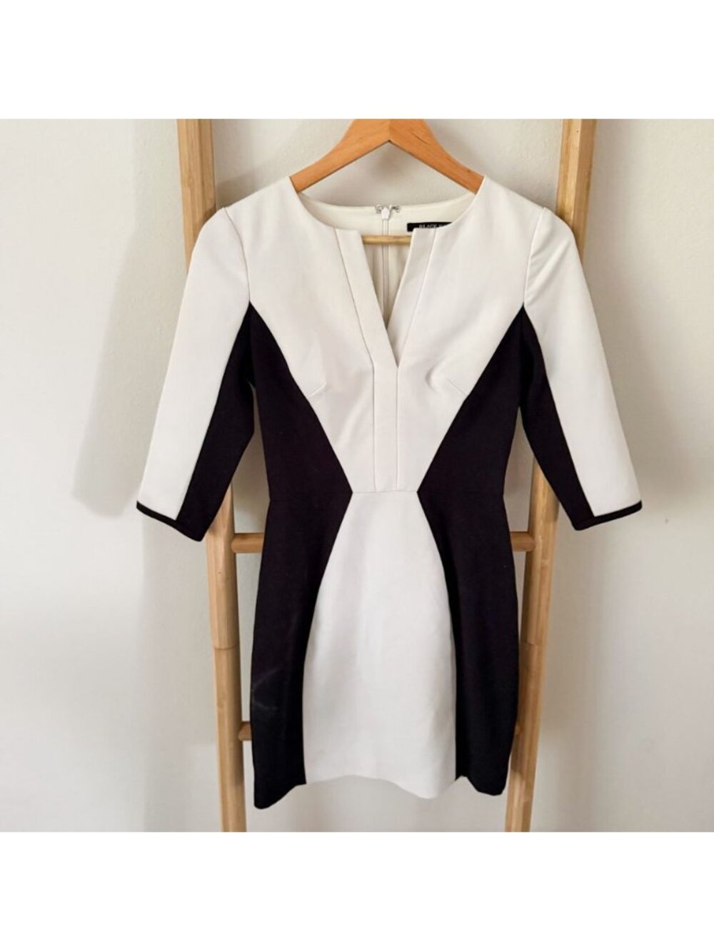 Black Halo Colorblock Sheath Dress White Black Career Cocktail Size 2 - Picture 2 of 10